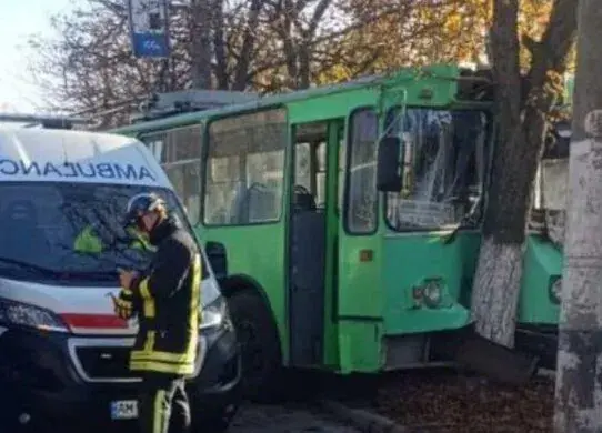 У Житомирі тролейбус врізався у дерево - водій застяг в кабіні