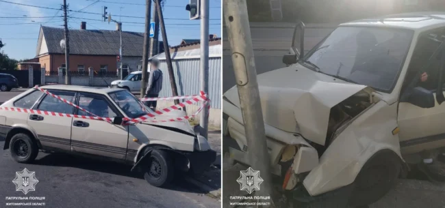 У Житомирі водій ВАЗа на швидкості влетів у стовп